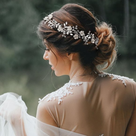 SWEETV Silver Flower Vine Bridal Headpiece - Picture 5 of 7